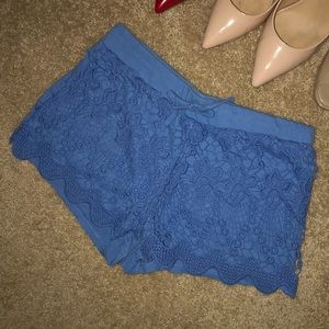 Blue Lace Front Draw String Lounge Shorts
